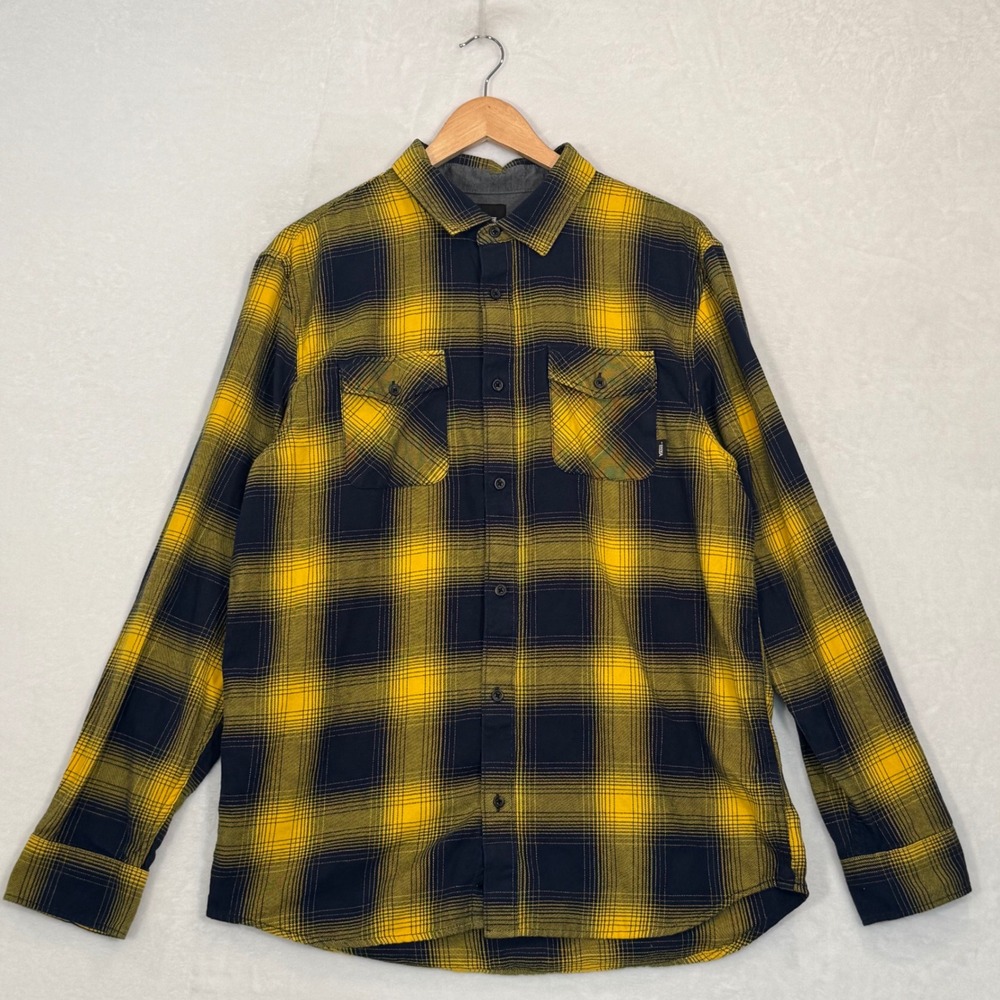 Vans Yellow Black Plaid Flannel Button Down Shirt Large